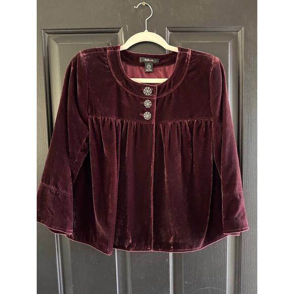 Style&Co Women's Eggplant Red Velvet Evening Jacket Blazer Size 4 - Picture 2 of 6